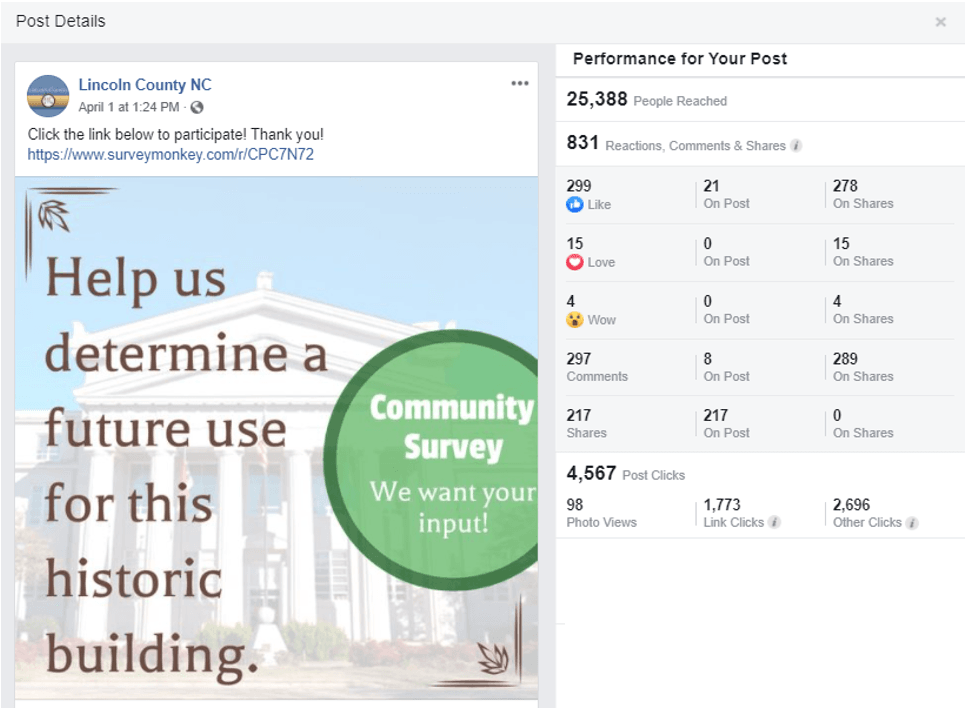 Social Media screenshot displaying results to survey.